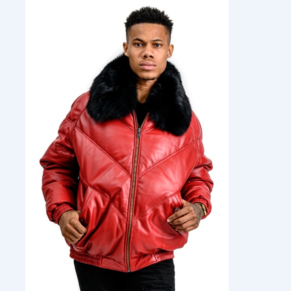 SALE Lamb Leather Down Bomber with Fox Fur
